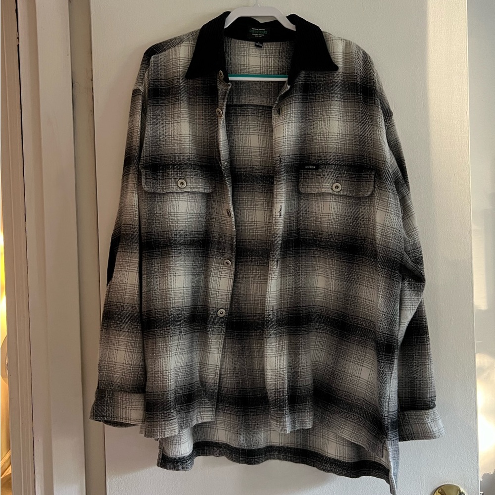Men’s Guess Plaid Flannel with Corduroy Elbow Patch